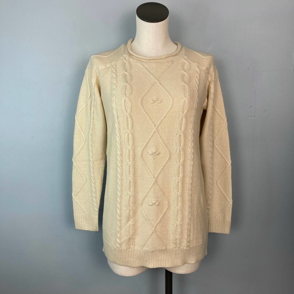 BAILEY'S Blossoms Cream Light Tan Lightweight Cable Knit Sweater Women's Size XS